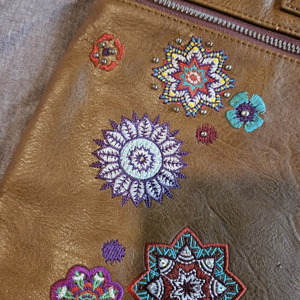 Desigual Brown Vegan Leather Embroidered Backpack Stunning. Clean. - Picture 4 of 16